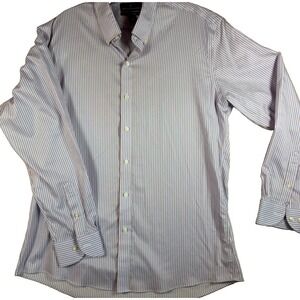 Buttoned Down Mens 17 34 Slim Fit Supima Cotton Striped Dress Shirt Blue Orange